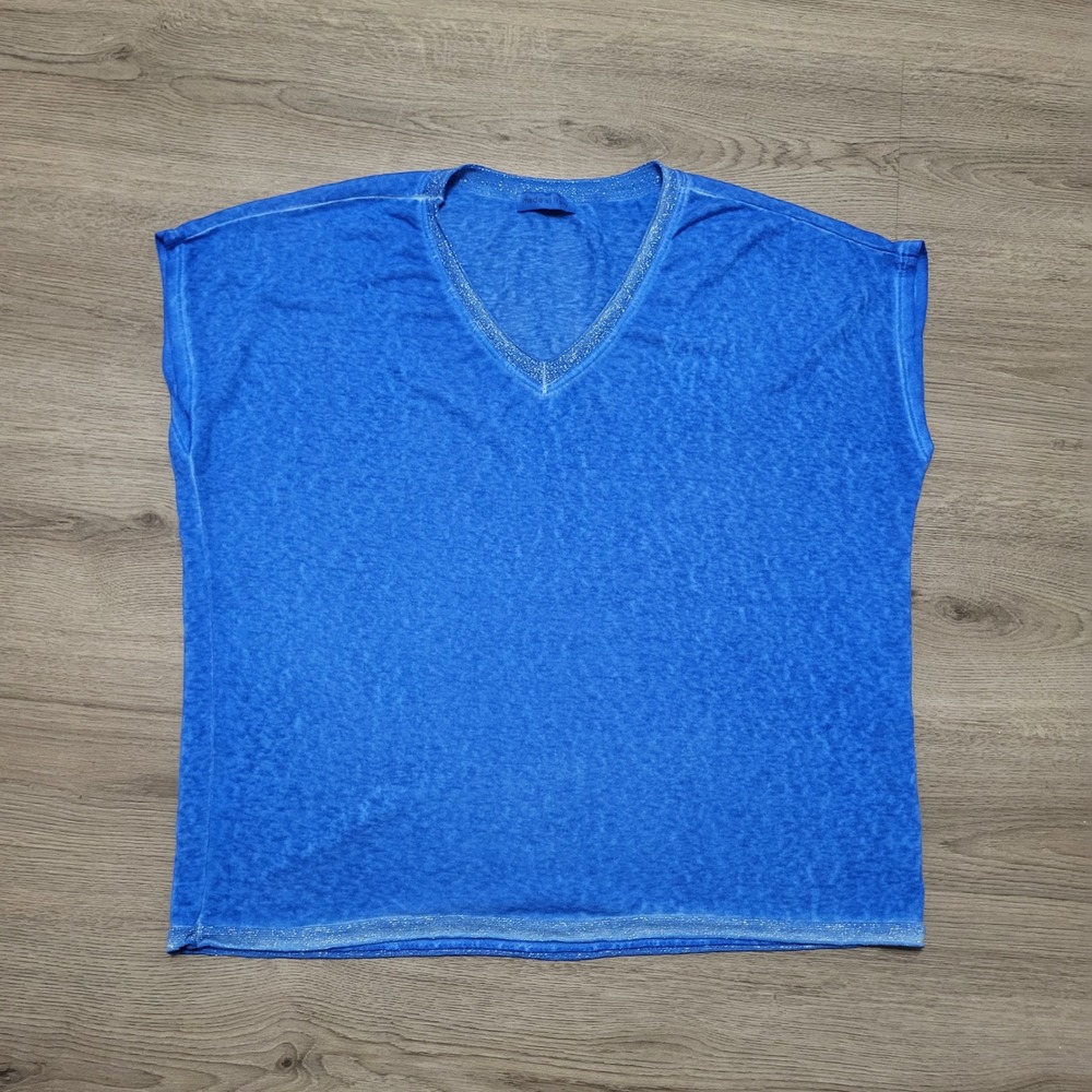 Made‎ in Italy Blue Sparkle V Neck Short Sleeve Top Tunic Women's size Medium